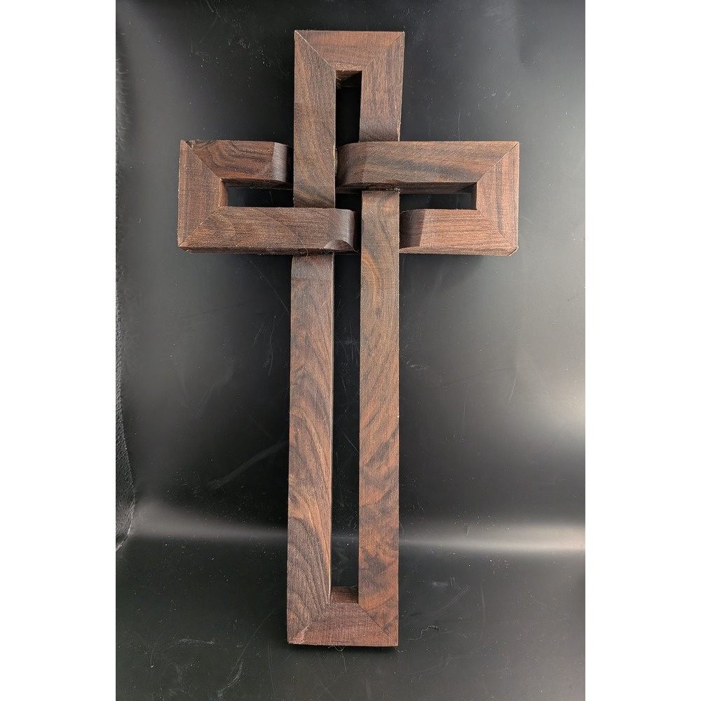 Handmade Interlocking Wooden Wall Cross Dark Natural Grain Infinity Design 12in